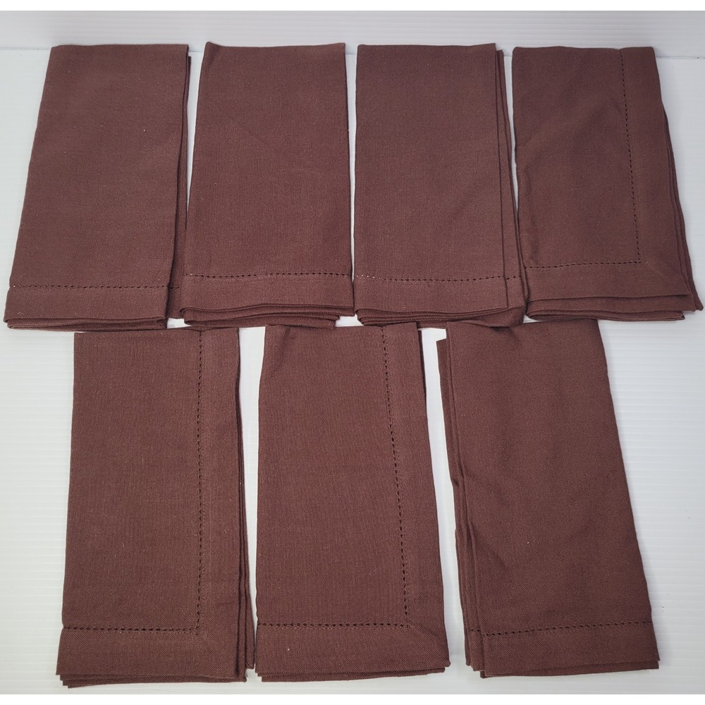 Danica Cloth Napkin Set of 7 Chocolate‎ Brown Hemstitch 100% Cotton 20x20 NEW